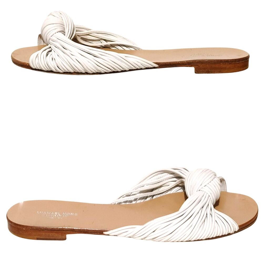 Michael Kors Knot Mule Flats Slip On Sandals Leather White Brown Womens EU 37/7 - Picture 2 of 5